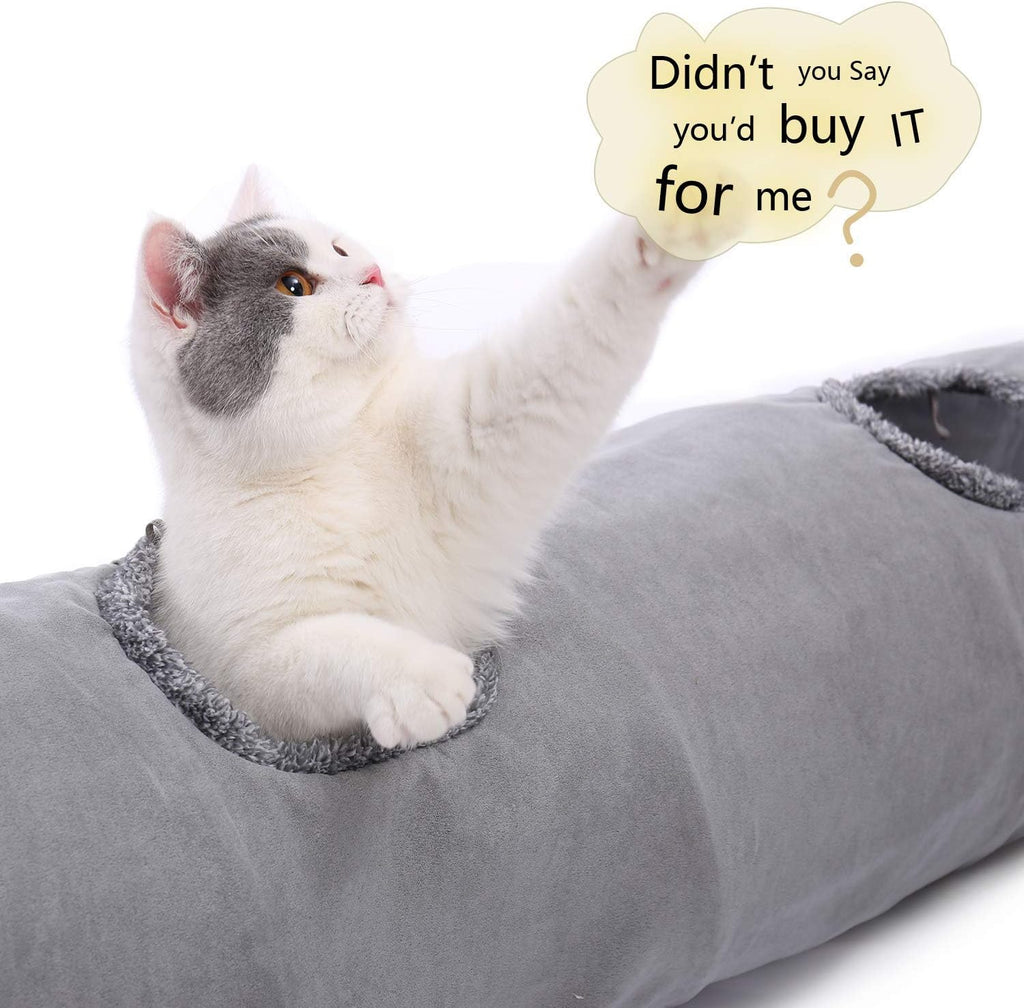 Collapsible Cat Tunnel, Cat Toys Play Tunnel Durable Suede Hideaway Pet Crinkle Tunnel with Ball M